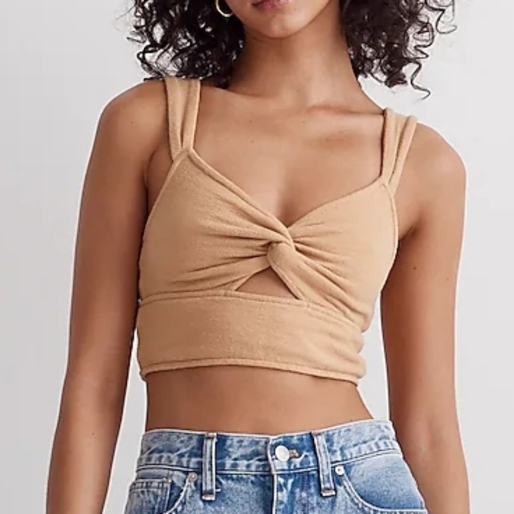 Madewell Cutout Knot-Front Crop Tank Top in‎ Dried Straw size XS NWT NJ776